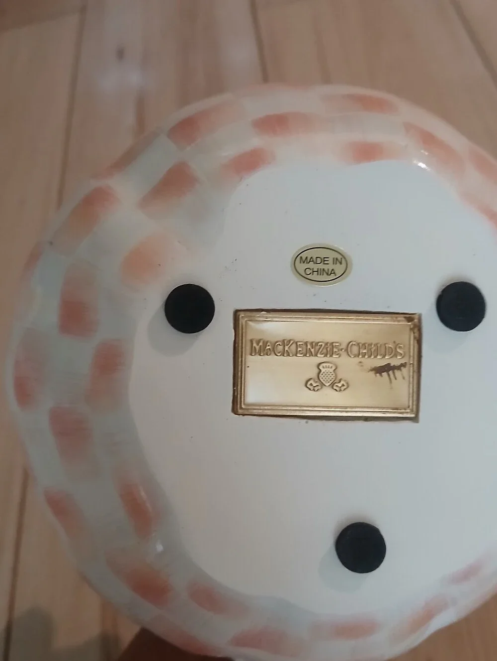 NIB MacKenzie-Childs Resin Rosy Check Pumpkin With Gold Stem Adorable Decor